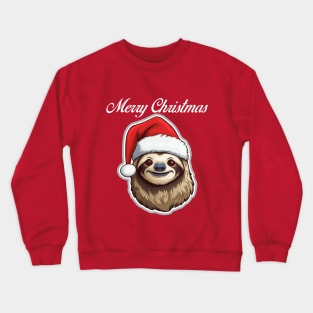 Sloth Wearing Santa Hat - Merry Christmas (White Lettering) Crewneck Sweatshirt